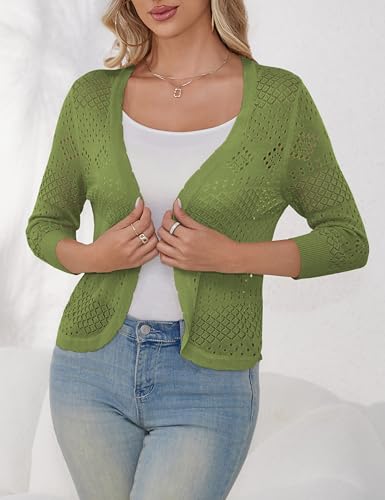 Image of REDHOTYPE Women's 3 /4 Sleeve Cardigan Open Front Cropped Shrugs Summer Hollowed Lightweight Cardigans Sweater (S-XL)