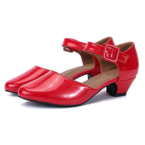 LIURUIJIA Women's Low Block Chunky Heels Closed Toe Ankle Strap Work Wedding Dress Pumps Shoes Red 38 US 74