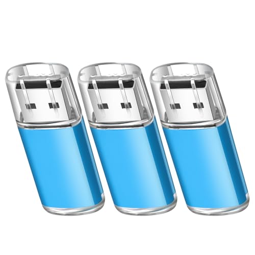 Generic 3 Pack - Plastic USB 128GB USB Flash Drive for Fast Transfer, Compatible with PC, Mac, Laptop, Computer, PS4, Car(3 Pack Plastic USB Blue, 128GB)