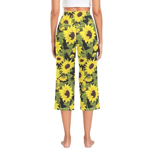 KLL Girassóis em estilo vintage, cintura alta, oito calças de ioga com controle de barriga, calças d