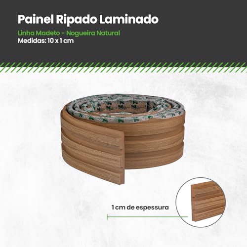 Painel Ripado de EVA Linha Madeto Nogueira Natural | 10cm de Altura | Rolo de 10m | Meu Rodapé Ofici