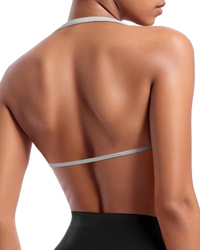 Image of OMKAGI Halter Sports Bras for Women Padded Strappy Bra Open Back Workout Gym Crop
