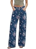 Sidefeel Jeans for Women Wide Leg High Waist Baggy Boyfriends Straight Leg Stretchy Floral Print Denim Pants Small Floral Blue Size 10