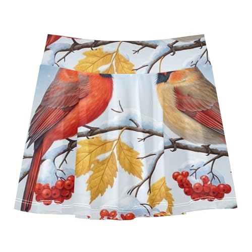 Athletic Shorts for Girls Skorts Xmas Bird Cardinal Snow Berries Kids Tennis Skirts Cute Comfy Teen Cheer 3t