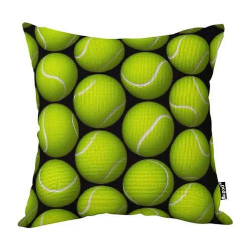 Mugod Tennis Ball Decorative Throw Pillow Cover Case Cool Round Balls Parallel Yellow Green Black White Cotton Linen Pillow Cases Square Standard Cushion Covers for Couch Sofa Bed 18x18 Inch