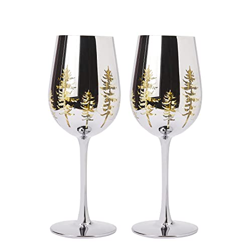 Crystal Winter Tree Wine & Water Glasses - Set Of 2 - Gold Themed Vibrant Etched Winter Snow Wonderland Frosted Glass, Perfect For Themed Parties, Gifts For Him & Her Trees Décor #TOP10