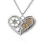 LEDGOOビンテージ スケルトン スカル ハンド ギア 歯車 コグ スチームパンク ビーズ チェーン コスチューム 衣裳 首輪 ネックレス（ハート）