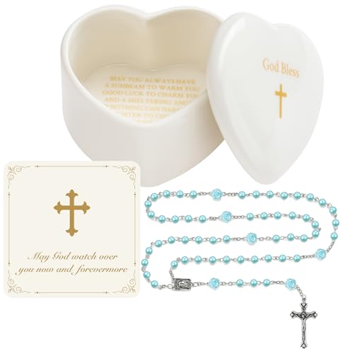 Image of NORBU Baptism Gifts for Girl, My First Rosary with Ceramic Keepsake Box, Rosary for Kids, First Communion & Baby Dedication Gifts for Newborn Baby Boys Catholic Christening Gift