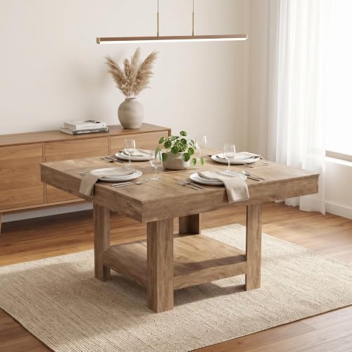 Image of Garvee Square Dining Table for 4-6, 47.2 inch Kitchen Table with 2-Tier Storage Shelf, Modern Black Walnut Waterproof Dining Room Table, Heavy Duty 350Lbs Capacity with Anti-Wobble Triangle Legs