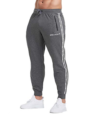 HOOD CREW Mens Striped Slim Jogger Sweatpants with Zipper Pockets for Training, Running and Workout Dark Gray M