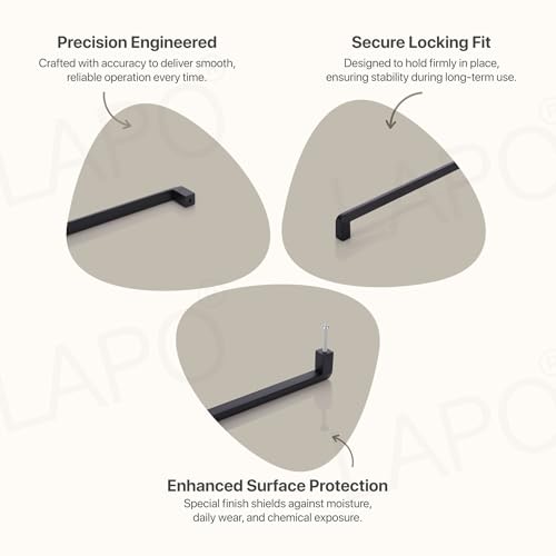 Image of LAPO 10 Inch Cabinet Handles for Wardrobe, Stainless Steel Pulls for Drawer & Storage Panels, Neat Holding Design, Wear Safe Surface, Hole to Hole Size 22 cm, Reliable Setup (224mm, Black, Pack of 6)