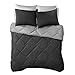 Comfort Spaces Vixie Reversible Comforter Set - Trendy Casual Geometric Quilted Cover, All Season Down Alternative Cozy Bedding, Matching Sham, Black/Gray, King 3 piece