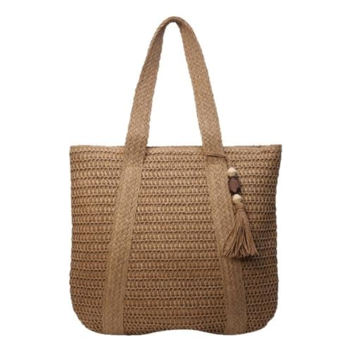 Bolsa Praia Feminina Palha Grande Paris Chic Tote Para Verão Para Piscina Viagens (Marrom)