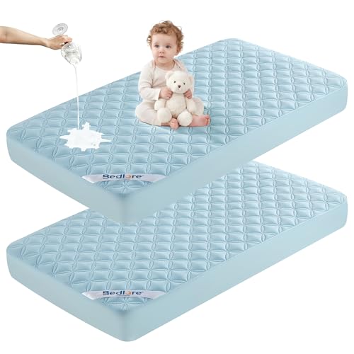 Image of BEDLORE Baby Crib Mattress Protector 2-Pack Waterproof Blue 52 inchx28 inch