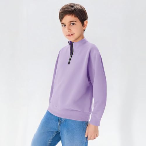 Boys Half Zipper Sweatshirts Cute Trendy Fall Pullover Tops for Youth Long Sleeve Sweater Workout School Sport Clothes Purple2