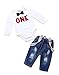 Toddler Baby Boy Clothes Set Bowtie Romper Suspenders Ripped Denim Pants Outfits (White2, 90/Fit 12-18 Months)
