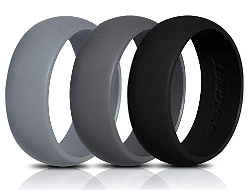 Swagmat Silicone Wedding Rings, 3 Pack Wedding Bands for Men & Women (Black, Dark Gray, Medium Gray, Size 11.5)