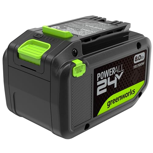 Image of Greenworks 24V 8.0Ah PowerAll Lithium-Ion High-Power Battery (Genuine Battery / 150+ Compatible Tools) with 100-Watt Bi-Directional USB-C Charger for iPhone 16, iPad, Galaxy, Pixel and More
