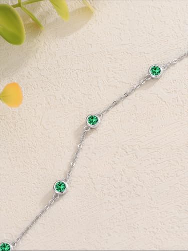 Image of Dorunmo Heart Birthstone Bracelets 925 Sterling Silver Round Birthstone Anklet for Women Birthday Jewelry Gifts for Girlfriend Wife Mother Her