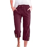 WROLEM Womens Capris Pants High Waist Drawstring Comfy Casual Pants Lightweight Trousers Buttons with Pockets Wine-Red X-L