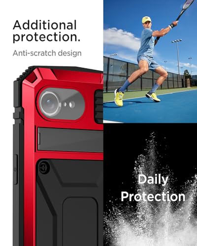 Coque iPhone 16e Miimall en métal rouge avec protection d'écran intégrée robuste