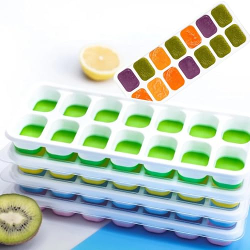 Kit Forma De Gelo Com Tampa Para Papinha Comida Congelada Bebê Com Fundo em Silicone Flexível (4, VERDE)