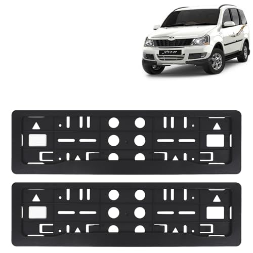 Image of KINGSWAY Xylo Car Number Plate Frames for All 2009 to 2017 Models of Mahindra Car Registration Plate Holders, Black Licence Plate Covers (Front and Rear), Universal Size 51.5 x 14.5 cm