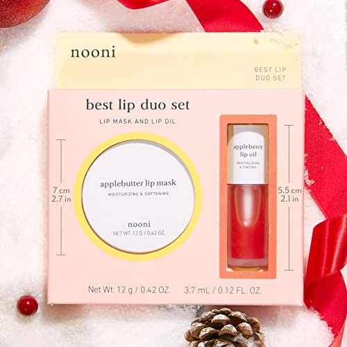 Nooni Best Lip Duo | Applebutter Lip Mask And Appleberry Lip Oil Value Set | With Shea Butter, Apple Seed Oil And Vitamins, Overnight Lip Mask, Hydrating Lip Balm, Korean Lip Butter, Moisturizing, Softening, Smoothening, Clear Butter Gloss Finish, Skincare Set For Lip Repair, Lip Masks, Fruit Lipbalm, Gift, Vegan, Cruelty-Free #TOP5