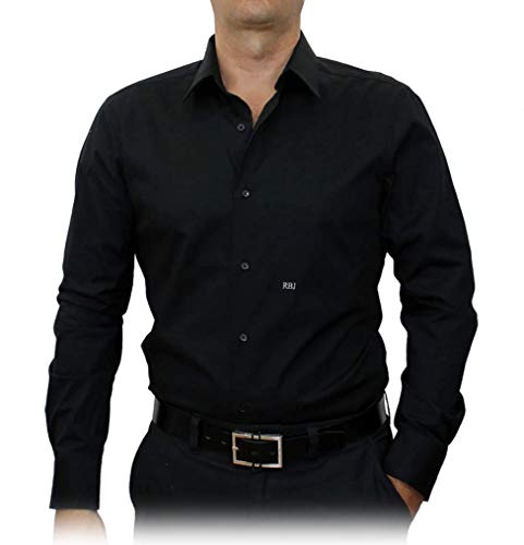 Black Solid Stretch Cotton #cc37, 97% Cotton3% Spandex, Men's Monogrammed