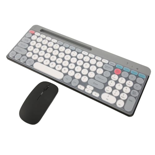 Jectse Ensemble Clavier et Souris sans Fil, Clavier Bluetooth Rétro Punk 2,4 GHz avec Support pour Téléphone et Tablette, Ensemble Clavier et Souris D'Ordinateur Pleine Taille Pouvant