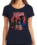 Lucas Sinclair Stranger Fan Regalo Vintage 80 Retro 90 Bootleg Mujer Camiseta, azul marino, 3XL