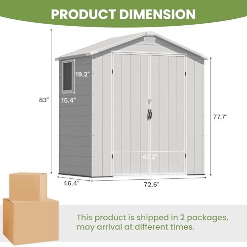 Image of Greesum 6x4FT Plastic Outdoor Storage Shed with Floor, Resin Sheds with Lockable Double Door, Tool Sheds with Window and Vents, for Garden, Patio, Backyard, Light Gray