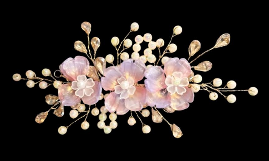 Elegant Bridal Hair Accessory, Pink Pearl Floral Spray, Crystal Beaded Wedding Headpiece, Romantic Garden Theme Hair Vine