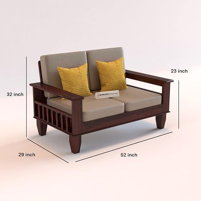 Image of Sheesham Wooden 4 Seater Sofa for Living Room | Rosewood 4 Seater Cushion Sofa with Side Newspaper Holder for Home & Office | Solid Wood Sofa Set for Lounge (Mahogany,2+1+1 Seater)