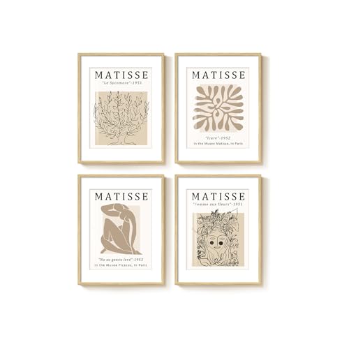 Framed Neutral Beige Matisse Abstract Wall Art for Bathroom, 12x16 Inch