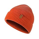 ACUSHLA 100% Merino Wool Cuff Beanie for Men & Women Knitted Winter Hat Unisex Watch Cap Skullie for Cold Weather (UK, Alpha, M, XL, Orange)