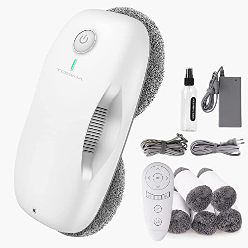 Tosima W2 Blanc Robot Nettoyeur vitre Automatique,Robot Nettoyeur de Vitres with 3800pa de Aspiration puissante,Triple système de sécurité,Robot Lave vitre à télécommand with 12 Chiffons