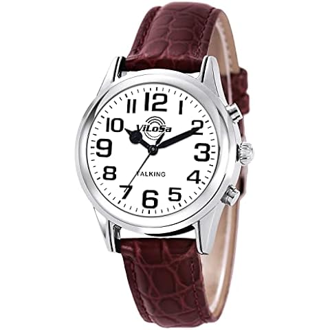 ViLoSa Talking Watch with Stainless Steel Strap for Blinds and Older German Talking Watch for Blind Announcement of Time, Date and Day of The Week, for Seniors, Bracelet Cover
