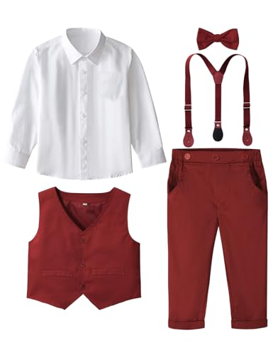 Image of A&J DESIGN Toddler Boys Formal Clothes Suspender Outfit Dress Suit 12M - 6Y
