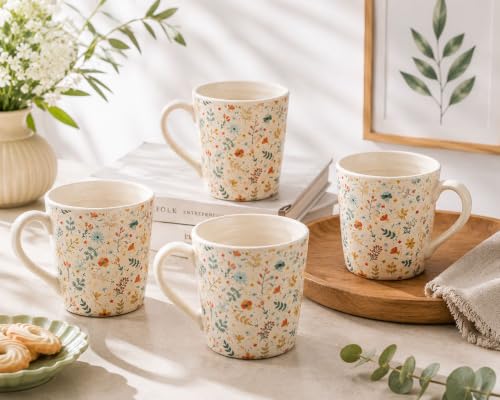 Image of miah decor Ceramic Tea Cups Set of 4-320ml, Decal Handmade Stoneware