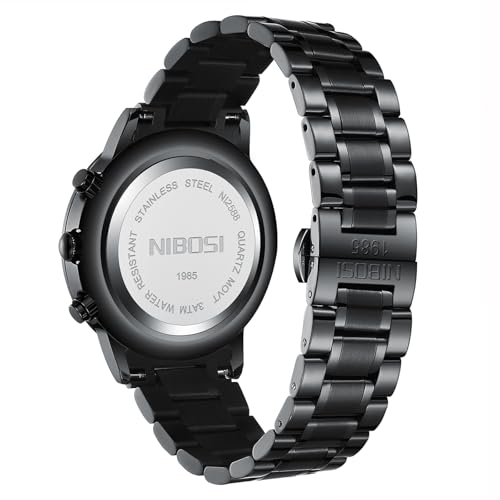 Image of NIBOSI Men's Watches Analog Minimalist Black Dial Watch for Man Business Chronograph Casual Watches Stainless Steel Strap Date