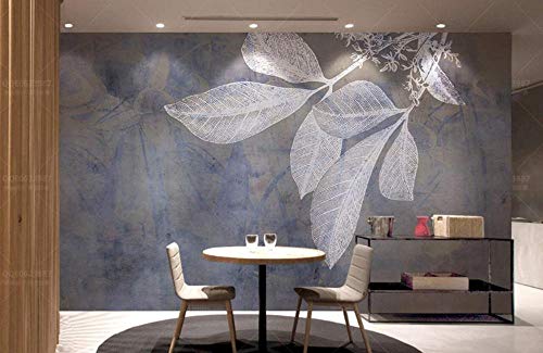 Papier peint panoramique bleu moderne 3d avec texture feuille de 300x210cm