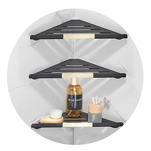 Estante De Esquina Estante De Baño Cesta Triangular De Acero Inoxidable Estante De Almacenamiento De Pared Hueco En La Parte Inferior para Drenar (Color : Black, Size : 31.5 * 19cm*3) Cover
