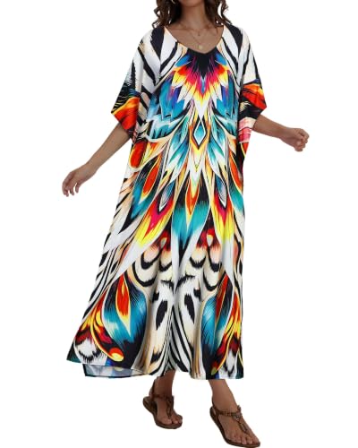 Image of Kaftan Dresses for Women V Neck Caftan Batwing Sleeve Swimsuit Cover Up