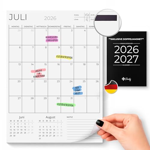 Finoly Magnetischer Kalender 2026 Vertikal von Januar bis Juni 2027 (18 Monate) auf Deutsch | Magnetkalender für den Kühlschrank | Wandkalender 2026 | Magnetischer Monatsplaner 2026
