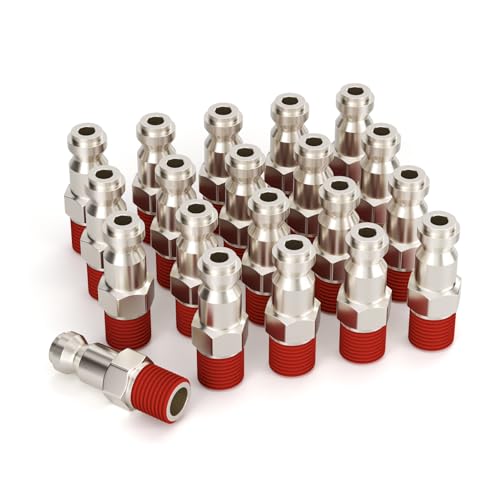 GASHER 1/4 Inch Body Size, T-Type Plug, 1/4 Inch Male Pneumatic Plugs(20-Pack)