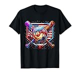 Baseball Drip American Flag for Boys Kids Youth 4th of July T-Shirt
