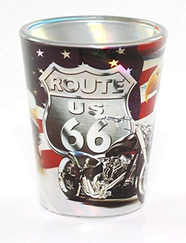 World By ShotglassRoute 66 Metallic Eagle Biker Full Wrap Shot Glass rtp