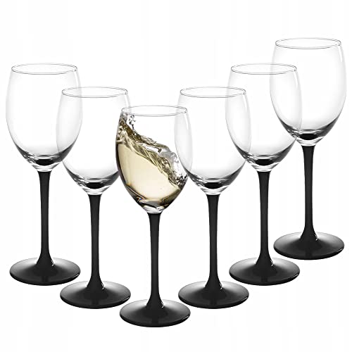SOLAVIA Wine Glass Black Stem 250ml Pack of 6 Black Luxurious Long Stem H20cm Prosecco Champagne Water