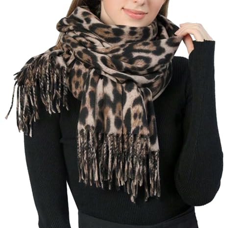 Women Fashion Leopard Cashmere Feel Winter Scarf Soft Long Double-sided Style Tassels Oversize Warm Shawl Scarves Wraps4